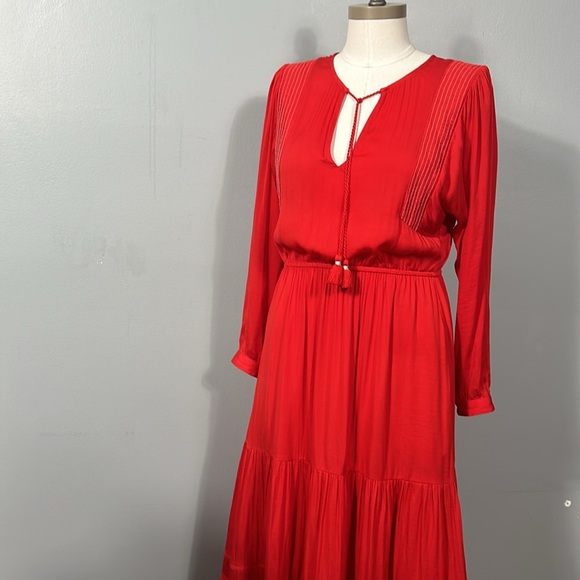 Dolan Red V neck tassel layered skirt pocketed maxi dress size XS- would fit S - Picture 4 of 17